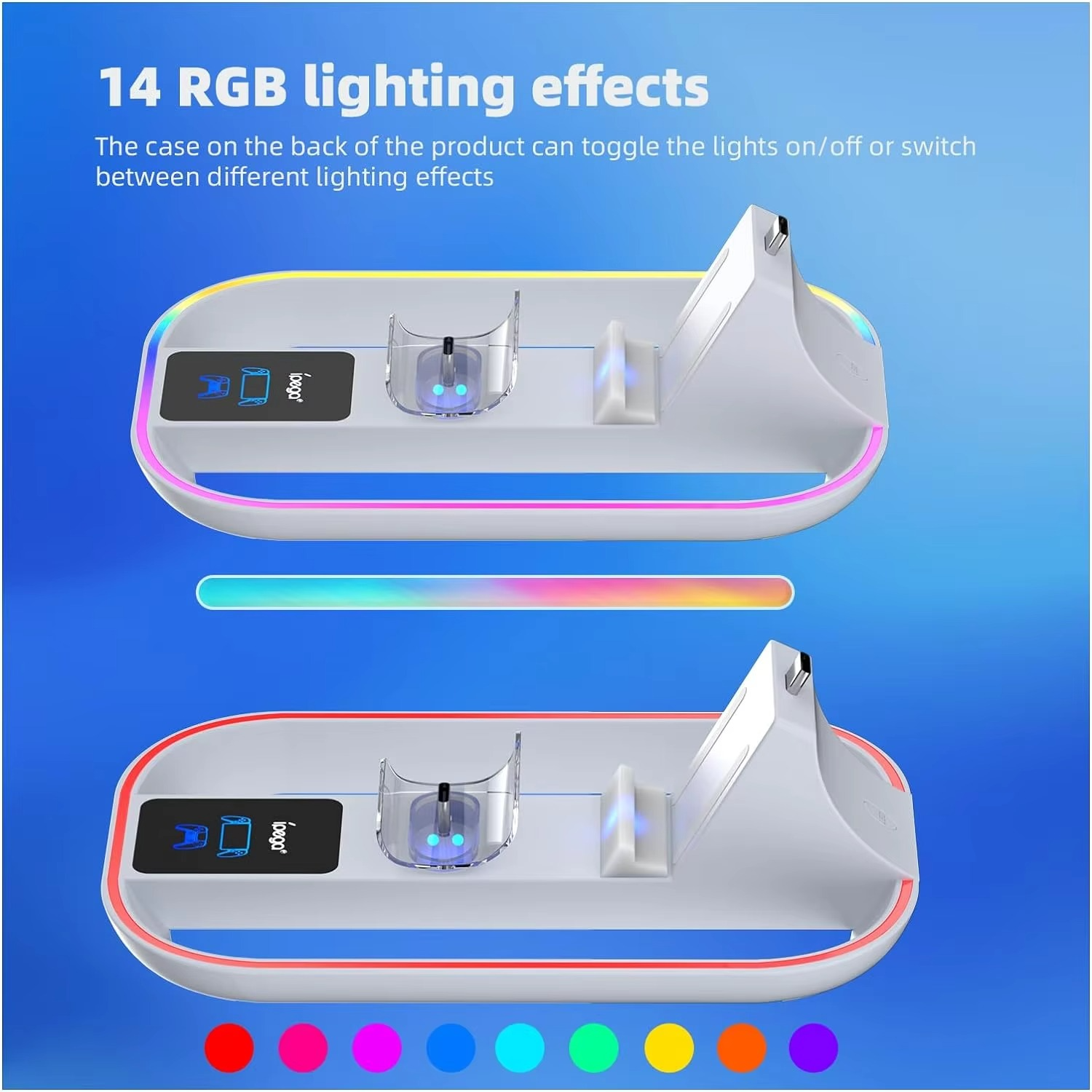 IPEGA PS5 Portal Charging Station for Playstation Portal Remote Player and PS5 Controller with Charging Cable and RGB Light