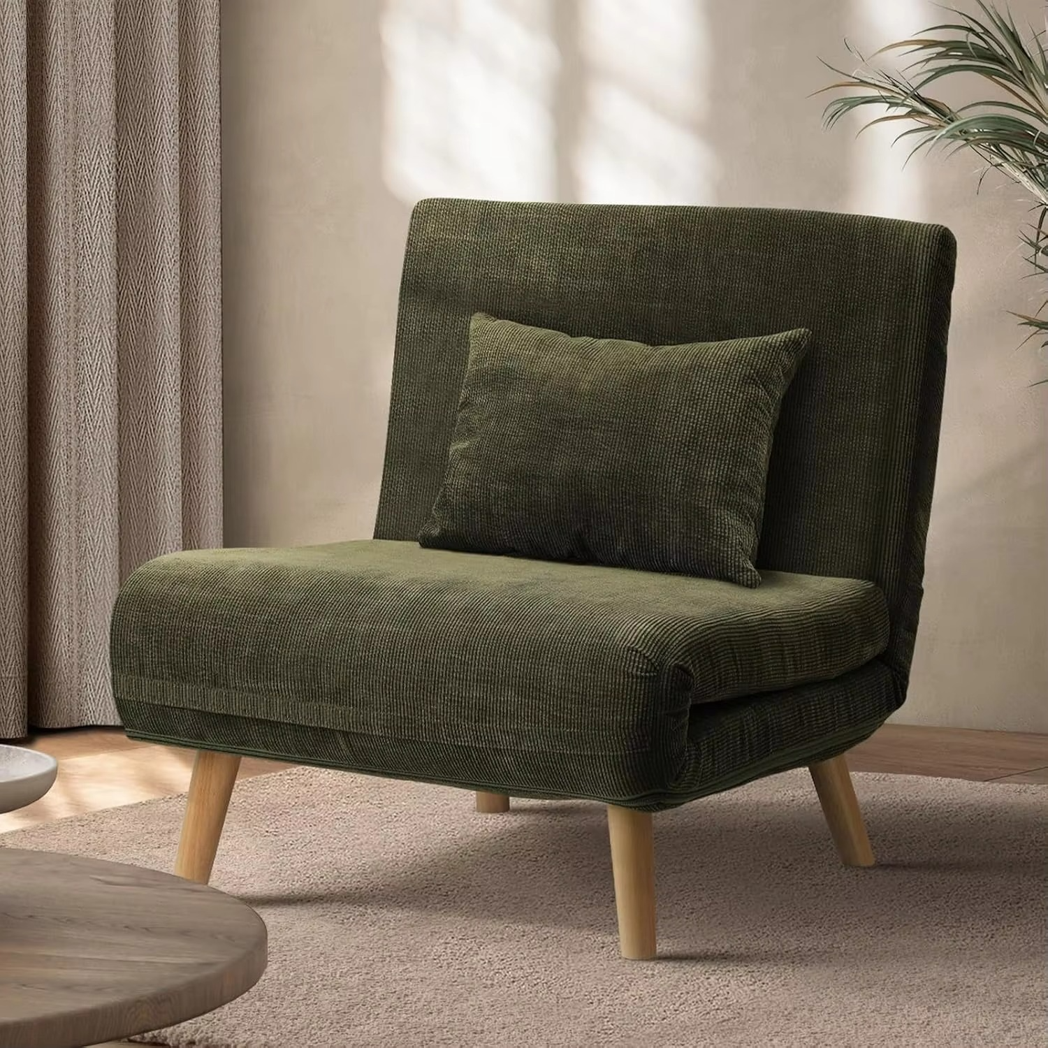 Lounge Chair Sofa, Single Seat Sofa Chair with Thick Padding & Wood Leg, Multi-Functional Furniture Sofa Chair Flat Bed for L