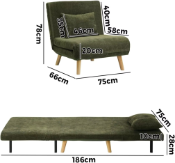 Lounge Chair Sofa, Single Seat Sofa Chair with Thick Padding & Wood Leg, Multi-Functional Furniture Sofa Chair Flat Bed for L