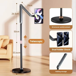 Long Floor Stand for IPad Tablet Phones 360 Rotate Sturdy Aluminum Alloy Mobile Phone Holders for 4~11.9 Inch Tablets and Phones