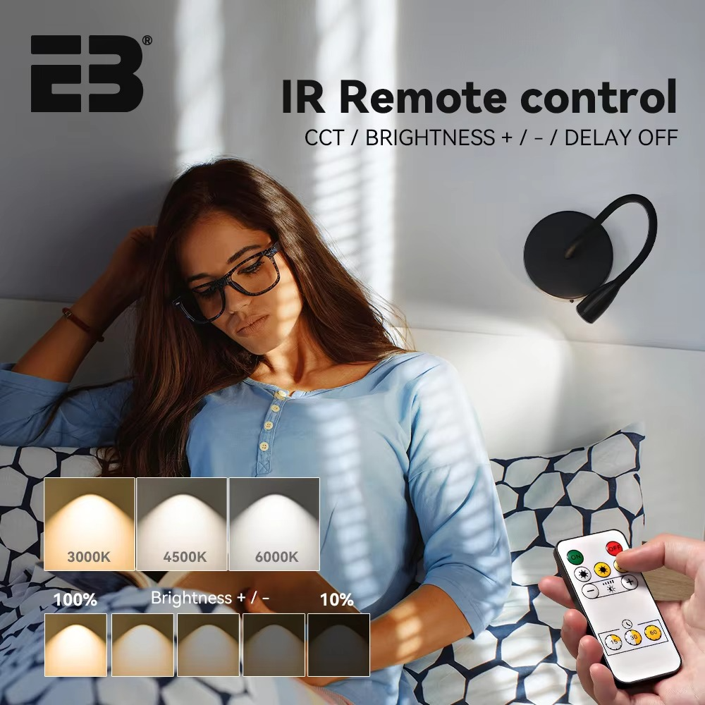 Wireless LED wall sconce with 4400mAh rechargeable battery, USB charging, flexible tube, and dimming control. Perfect for bedside, reading, or ambient lighting. Stylish black finish, portable design, and eye-friendly light for any room in your home or of