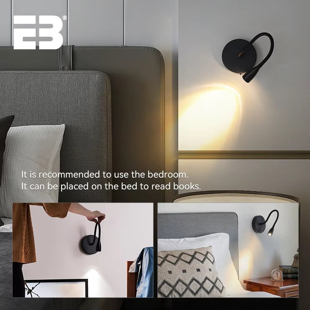 Wireless LED wall sconce with 4400mAh rechargeable battery, USB charging, flexible tube, and dimming control. Perfect for bedside, reading, or ambient lighting. Stylish black finish, portable design, and eye-friendly light for any room in your home or of