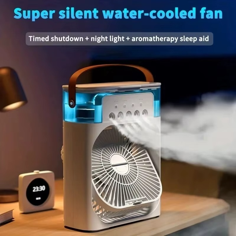 3 In 1 Summer Cooling Fan Portable Desktop Humidifier USB Mini Air Conditioners Night Light Water Mist For Home Or Office