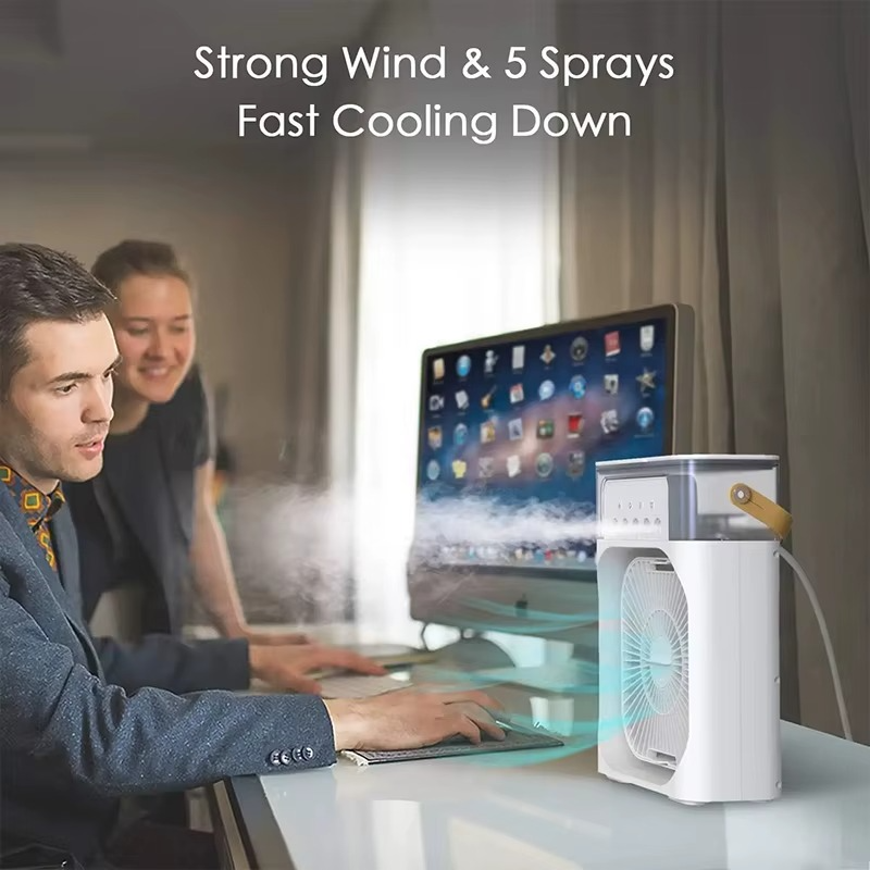 3 In 1 Summer Cooling Fan Portable Desktop Humidifier USB Mini Air Conditioners Night Light Water Mist For Home Or Office