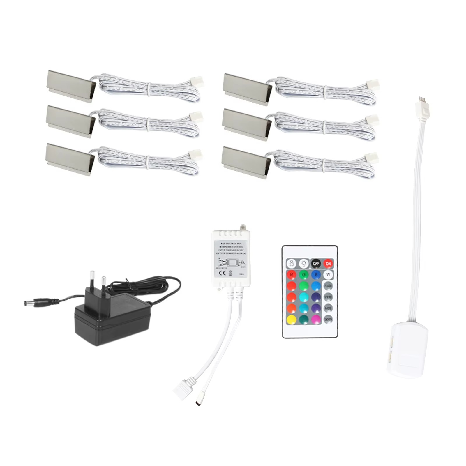 LED Clip On Glass Shelf Lighting Under Cabinet Night Lights Kit for Glass Edge Shelf with Remote Control (6 Lights, RGB)
