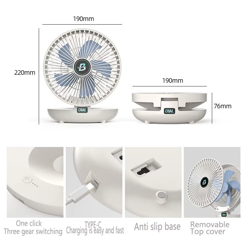 Wall Foldable Fan Kitchen USB Rechargeable Silent Fans Camping Home Table Office Desktop Air Cooling Mini Portable Electric Fan