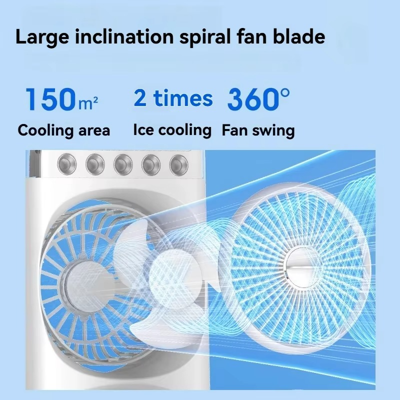 2025 New Double-head Spray Fan Office Home Desktop Humidification Refrigeration Fan Portable Cooler Mobile Air Conditione