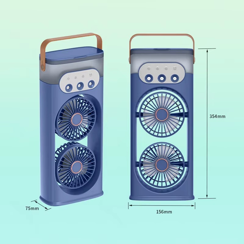 2025 New Double-head Spray Fan Office Home Desktop Humidification Refrigeration Fan Portable Cooler Mobile Air Conditione