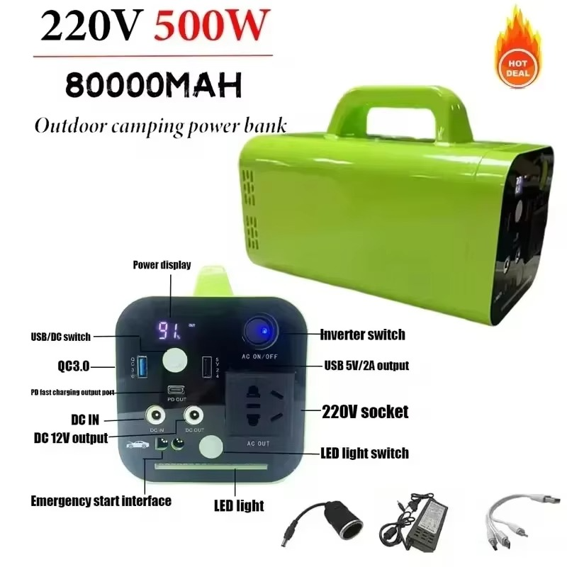500W 220V 80000mAh Portable Power Station enerator Lifepo4 Battery Outdoor Camping Charger Emergency Power Bank AC DC Output