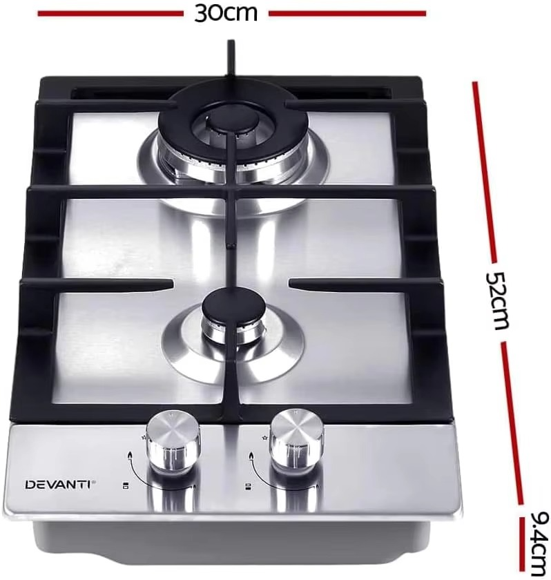 Gas Cooktop, 30cm 2 Burner Portable Stove Electric Cooktops Wok Burners Cooker Super Powerful Stoves Home Kitchen Appliances, St