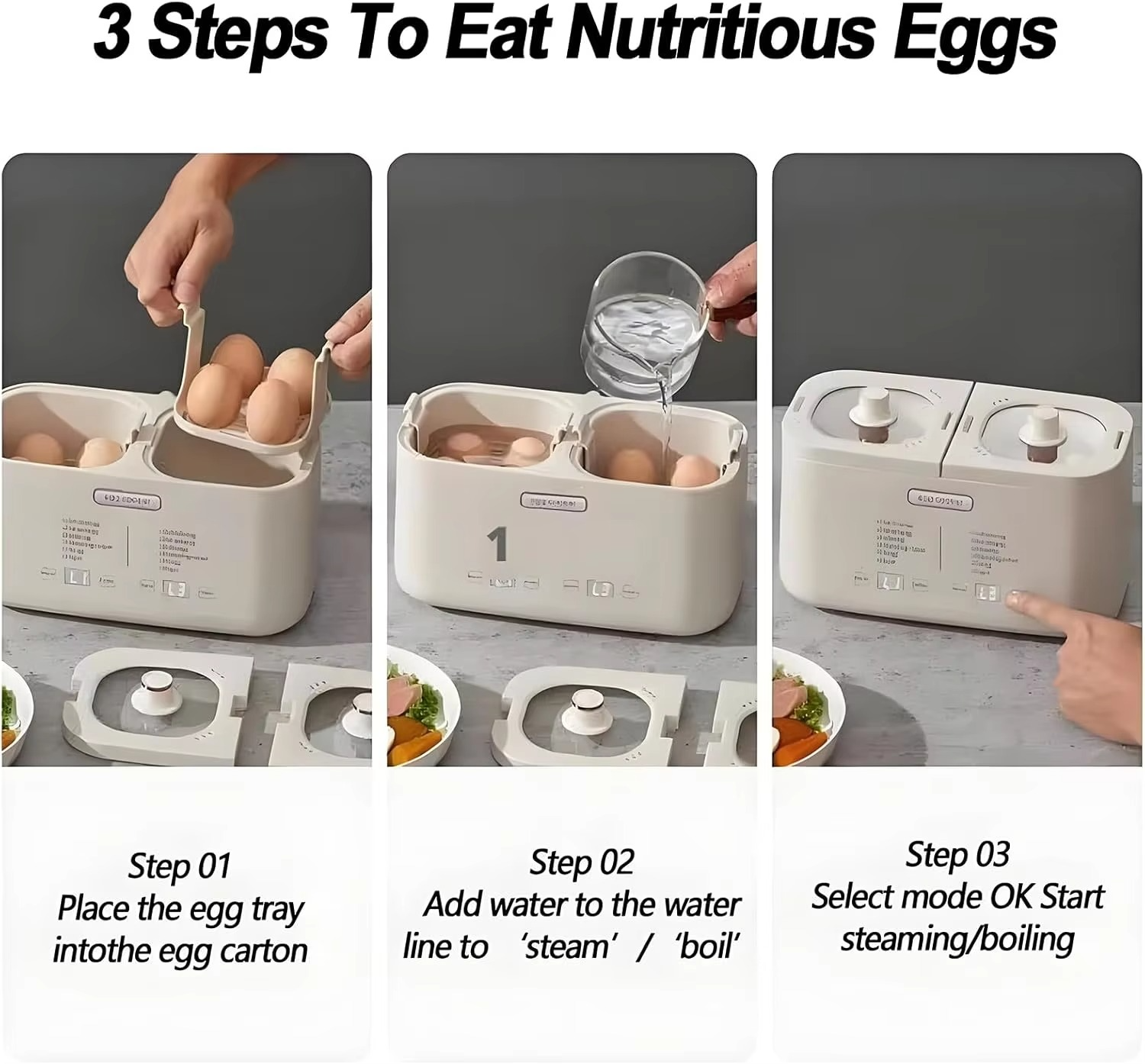 8 Egg Capacity Electric Poached Egg Maker, Smart Egg Cooker with Stainless Steel Bowl, 6 Cooking Modes, Dual Temperature Control