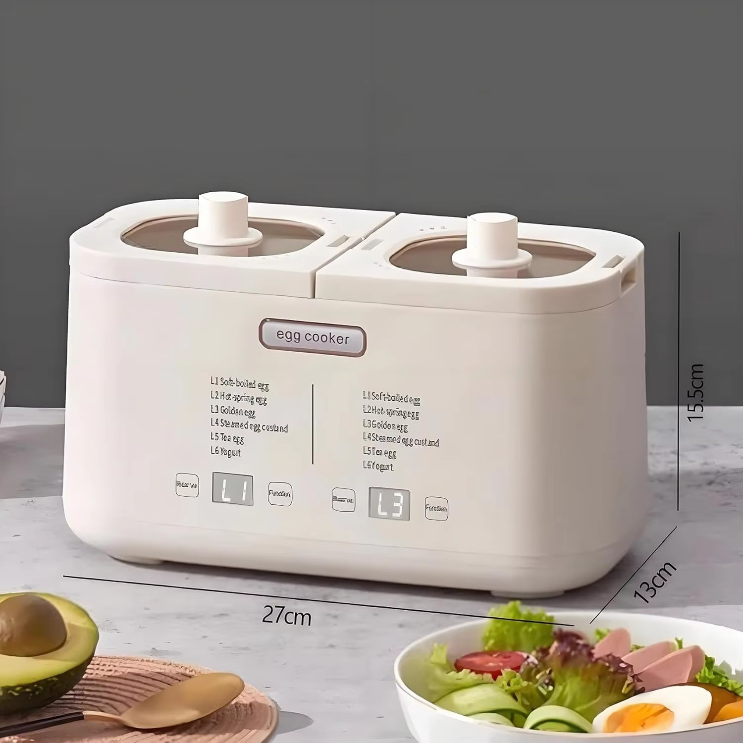 8 Egg Capacity Electric Poached Egg Maker, Smart Egg Cooker with Stainless Steel Bowl, 6 Cooking Modes, Dual Temperature Control
