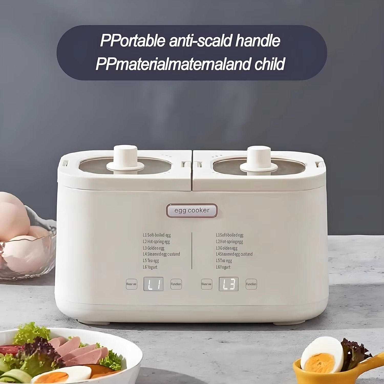 8 Egg Capacity Electric Poached Egg Maker, Smart Egg Cooker with Stainless Steel Bowl, 6 Cooking Modes, Dual Temperature Control