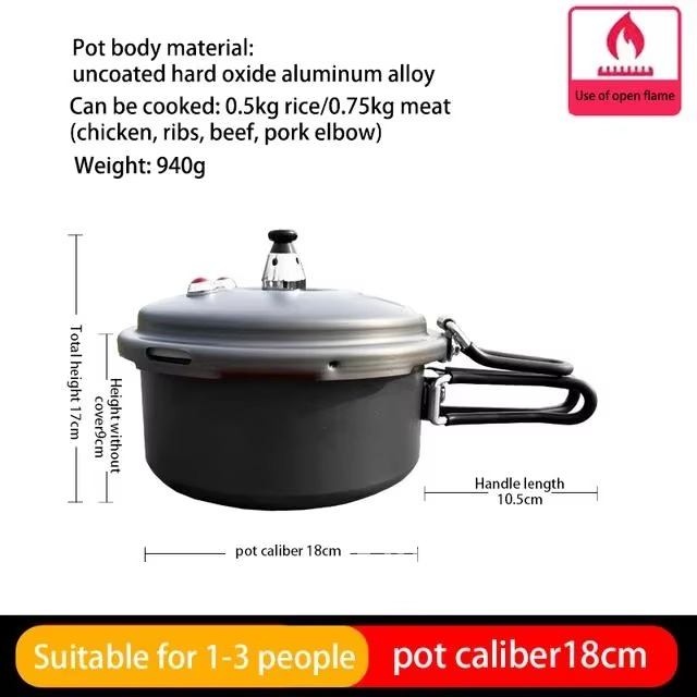 Portable 80kpa Outdoor Pressure Cooker Hiking Mountaineering Plateau Folding Pressure 1.8L Mini Cooker Cookware Camping