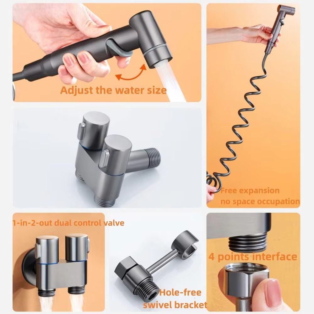 Stainless Steel Hand-held Bidet Sprayer Set with Dual Mode Nozzle - Perfect for Bathroom Cleaning and Toilet Flushing