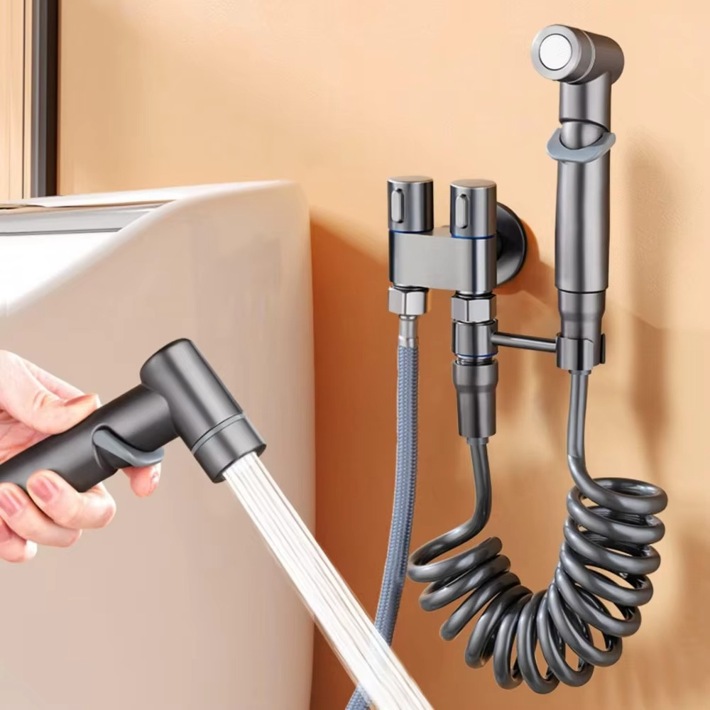 Stainless Steel Hand-held Bidet Sprayer Set with Dual Mode Nozzle - Perfect for Bathroom Cleaning and Toilet Flushing