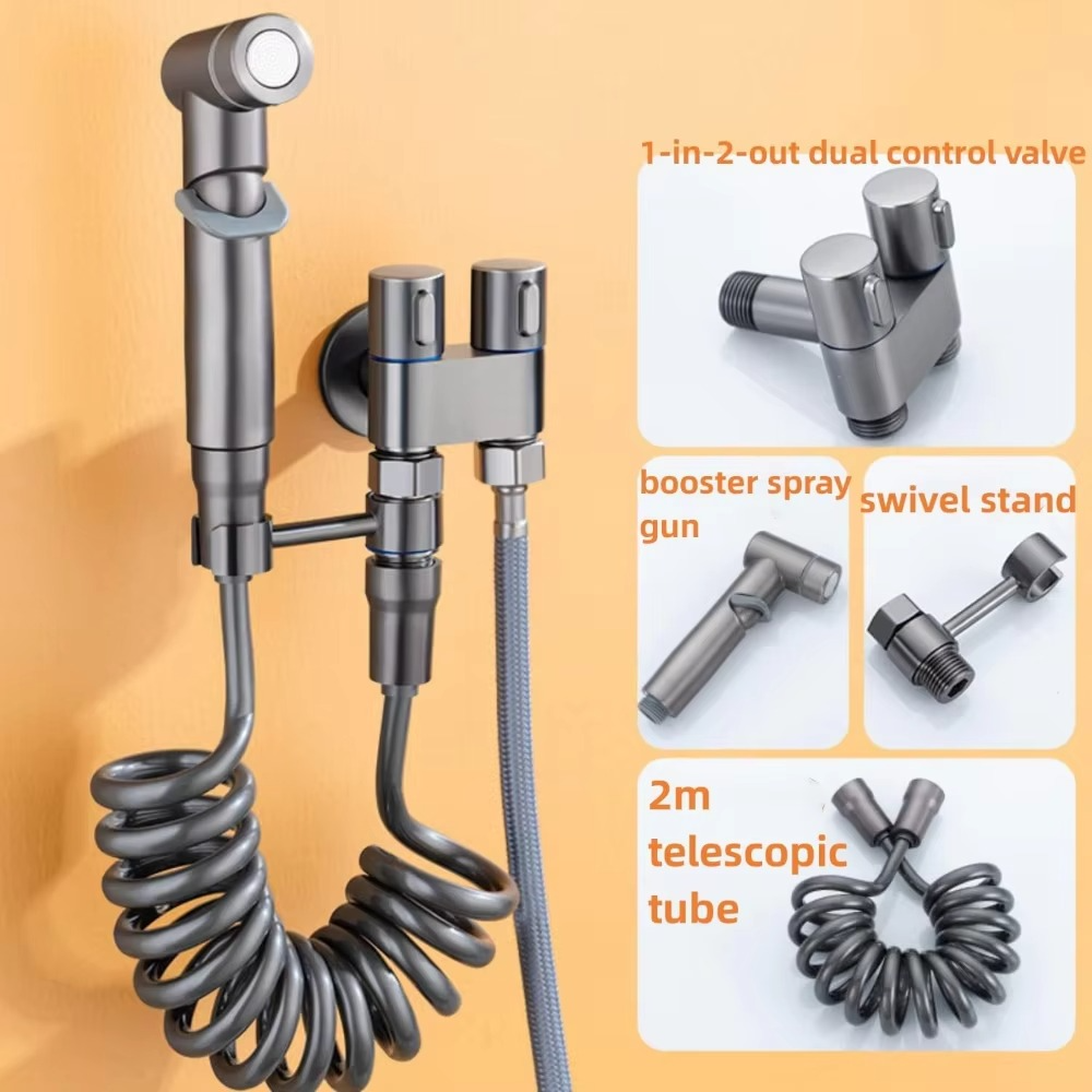 Stainless Steel Hand-held Bidet Sprayer Set with Dual Mode Nozzle - Perfect for Bathroom Cleaning and Toilet Flushing