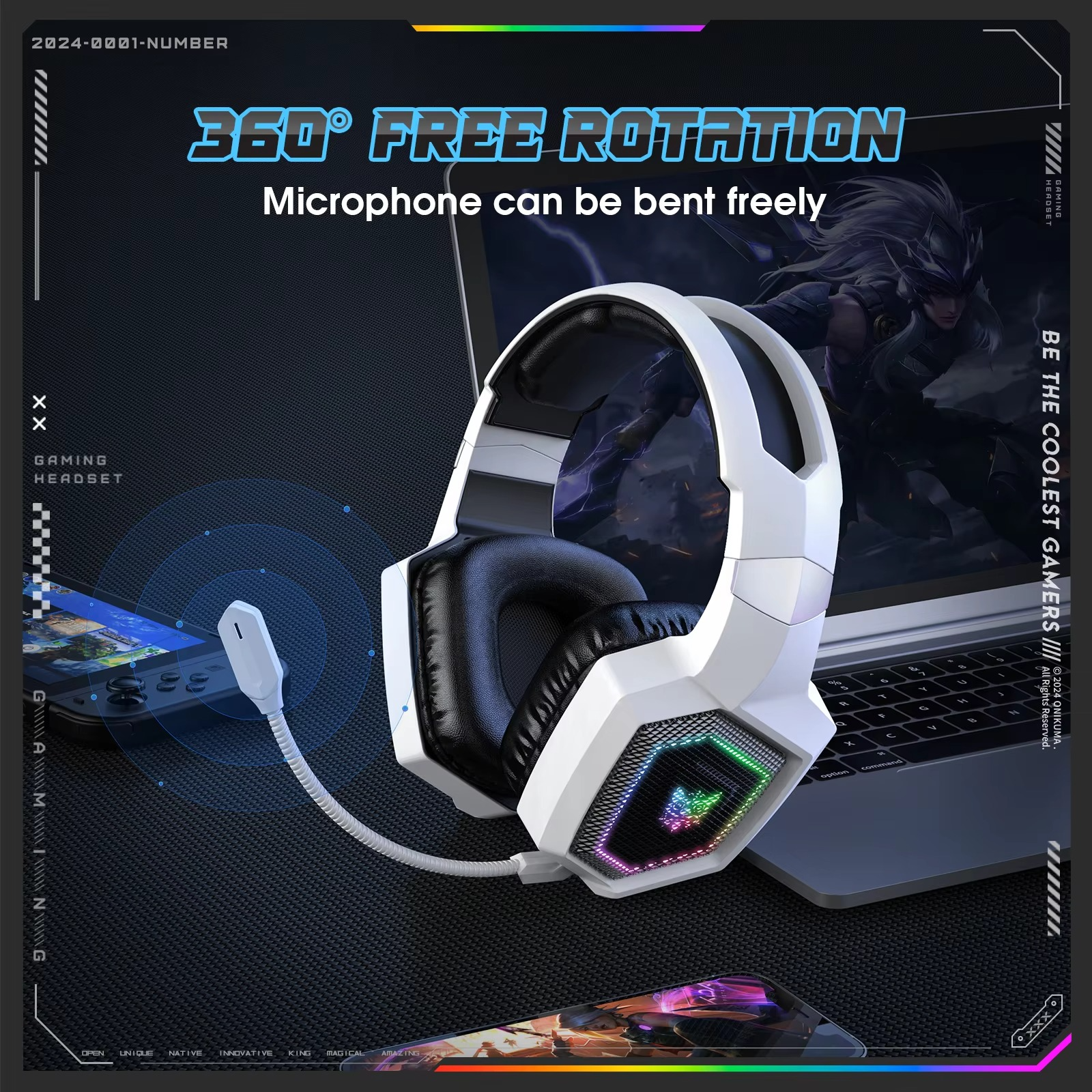 Onikuma GT806 Wireless Three Mode E-Sports Gaming Headset Detachable Microphone Gaming Headphones Bluetooth 5.3 / 2.4G / AUX