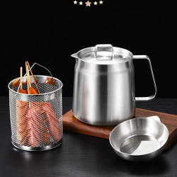 Stainless Steel 2L Deep Fryer Pot with Basket and Oil Strainer, 304 Stainless Steel Deep Frying Pot for French Fries, Chicken