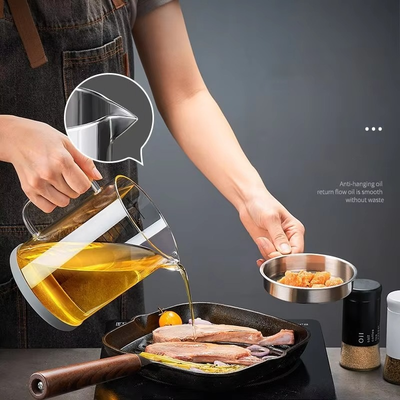 GIANXI Glass Oil Filter Kitchen Seasoning Tank Oil Tank Impurity Separator Fine Mesh Oil Filter Container Cooking Tools