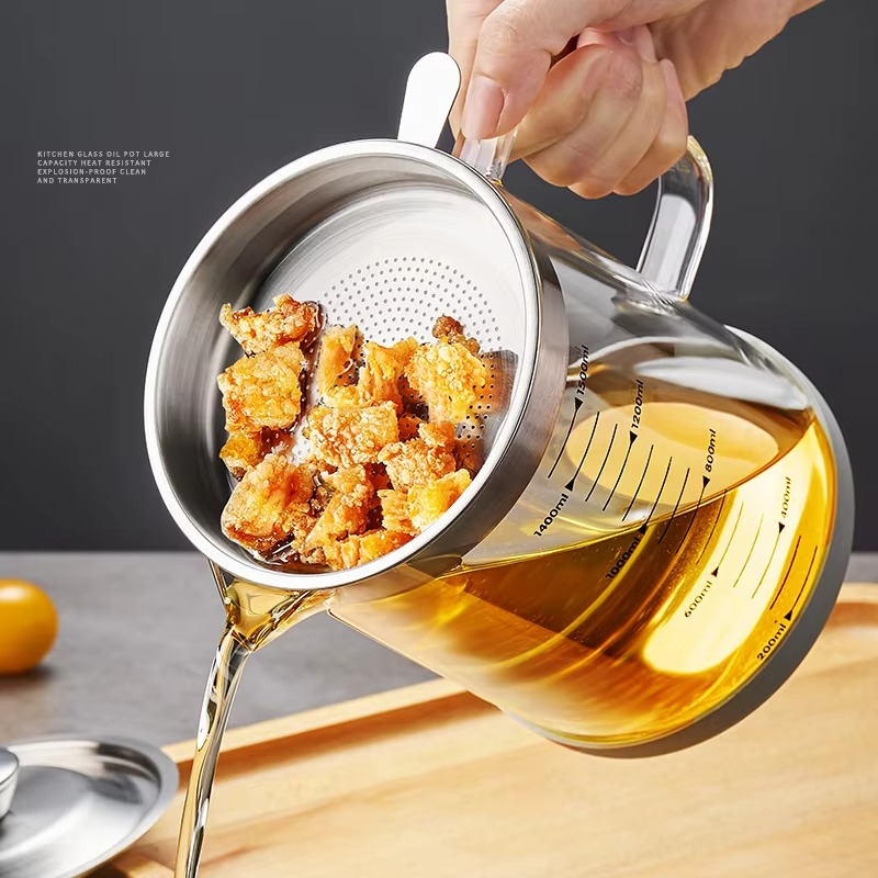 GIANXI Glass Oil Filter Kitchen Seasoning Tank Oil Tank Impurity Separator Fine Mesh Oil Filter Container Cooking Tools