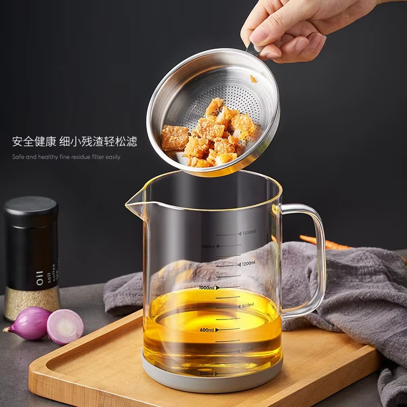 GIANXI Glass Oil Filter Kitchen Seasoning Tank Oil Tank Impurity Separator Fine Mesh Oil Filter Container Cooking Tools