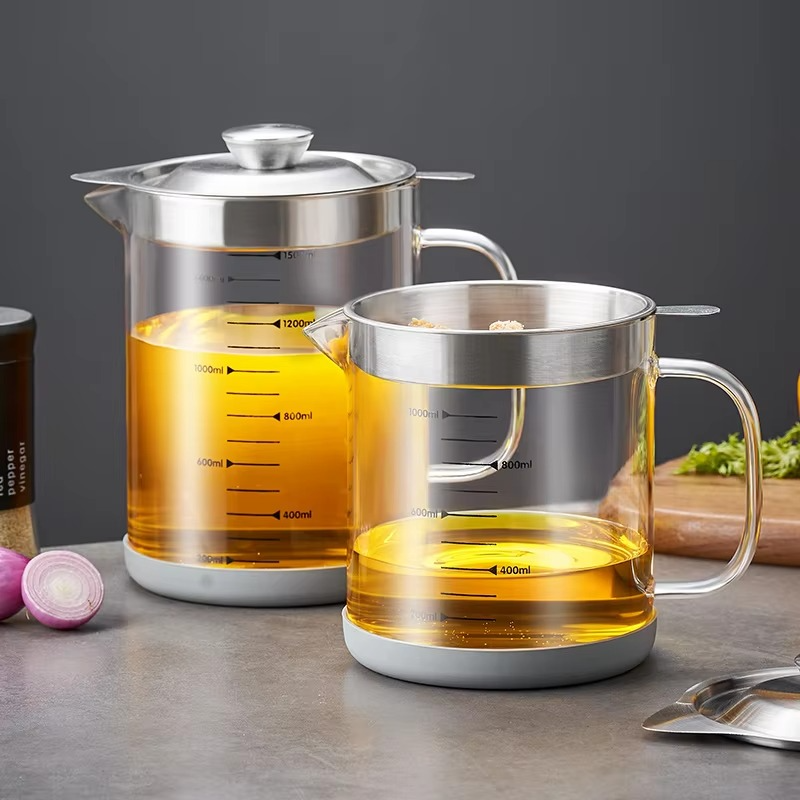 GIANXI Glass Oil Filter Kitchen Seasoning Tank Oil Tank Impurity Separator Fine Mesh Oil Filter Container Cooking Tools