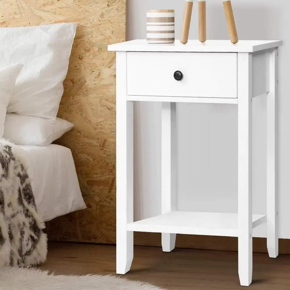 Artiss Bedside Table White MDF Bed Side Tables Storage Small Narrow Desk Chest of Drawers, with Drawer and Shelf, Bedroom Living