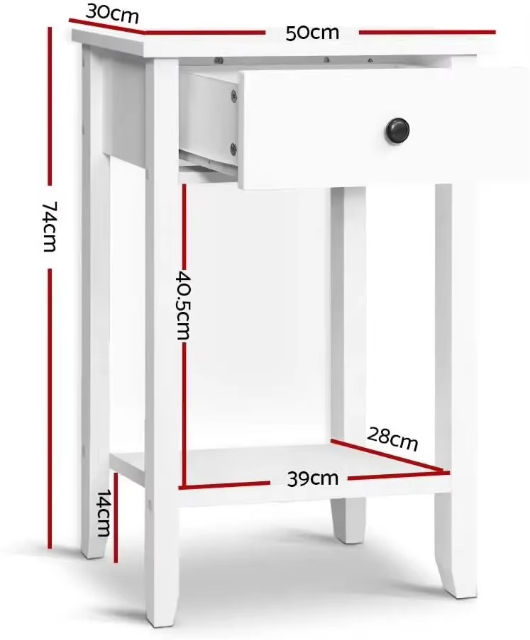 Artiss Bedside Table White MDF Bed Side Tables Storage Small Narrow Desk Chest of Drawers, with Drawer and Shelf, Bedroom Living