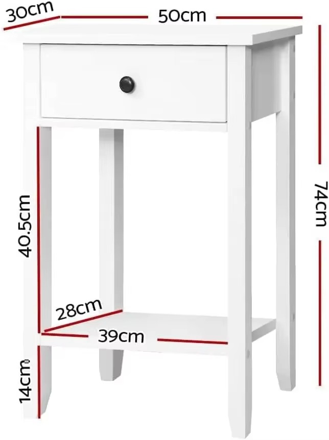 Artiss Bedside Table White MDF Bed Side Tables Storage Small Narrow Desk Chest of Drawers, with Drawer and Shelf, Bedroom Living
