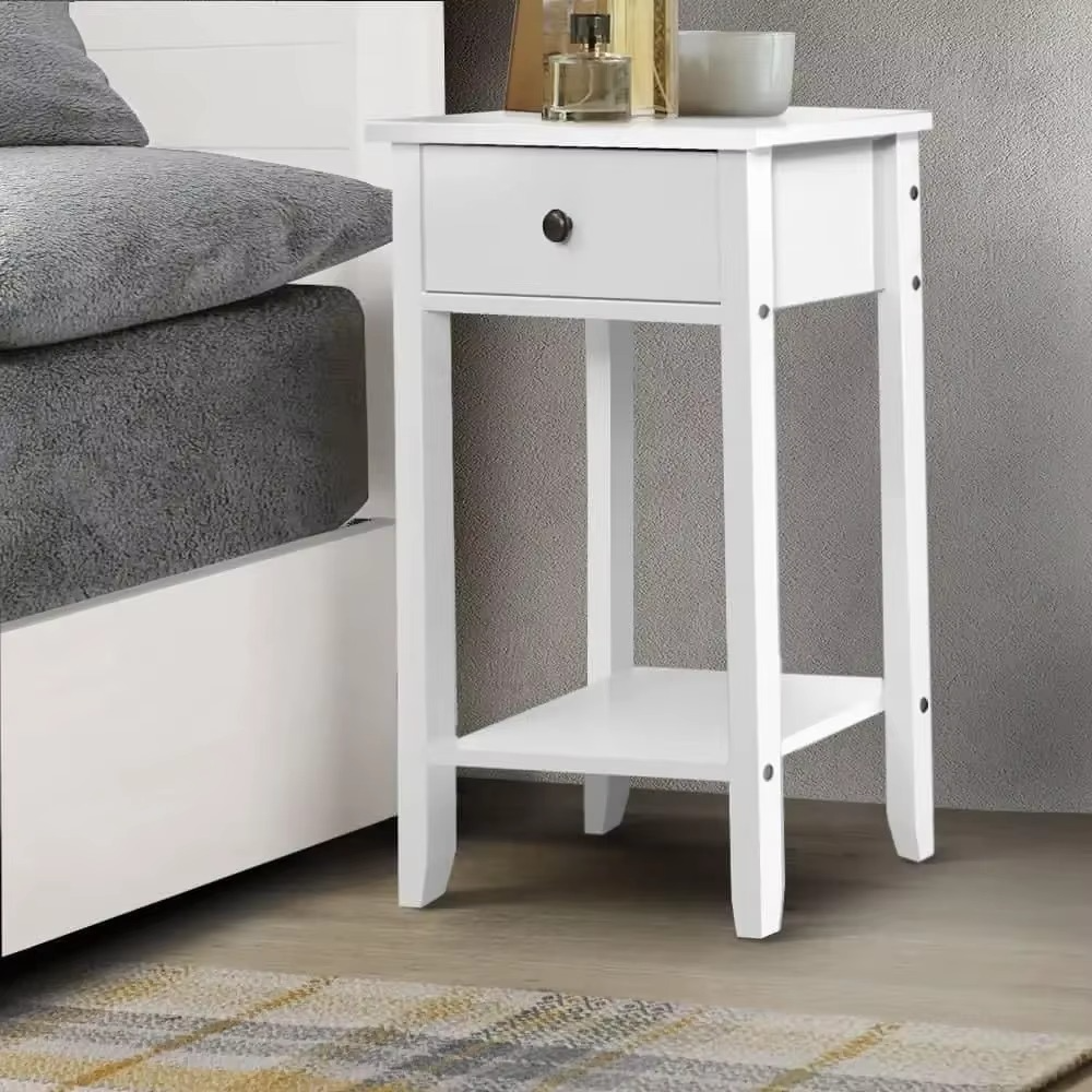 Artiss Bedside Table White MDF Bed Side Tables Storage Small Narrow Desk Chest of Drawers, with Drawer and Shelf, Bedroom Living