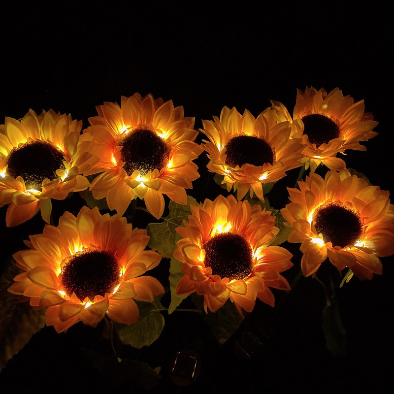 LED Solar Sunflower Garden Lamp – 3 Head Decorative Outdoor Light