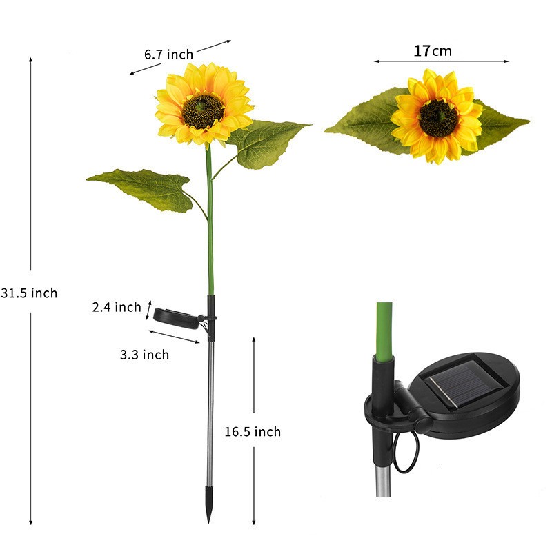 LED Solar Sunflower Garden Lamp – 3 Head Decorative Outdoor Light