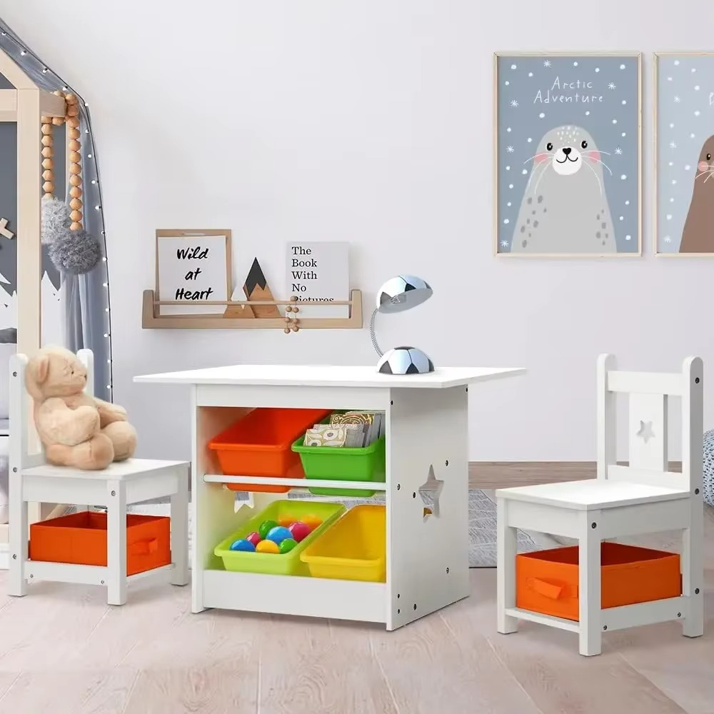 Keezi Kids Table and Chairs with Storage Box, Children Study Chair Desks Dining Tables Drawing Eating Painting Learning Activity