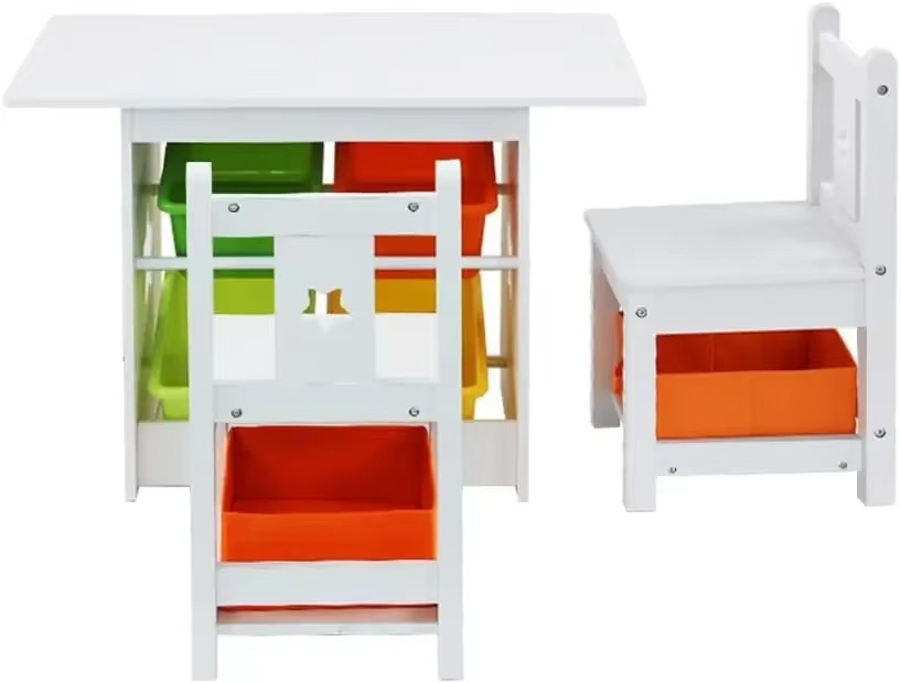Keezi Kids Table and Chairs with Storage Box, Children Study Chair Desks Dining Tables Drawing Eating Painting Learning Activity