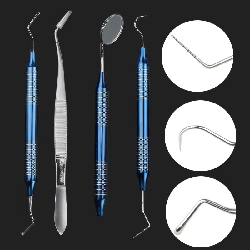 4Pcs Dental Hygiene Tool Kit Scraper Mirror Scaler Set Plaque Remover Stainless Steel Antibacteria Tool Set