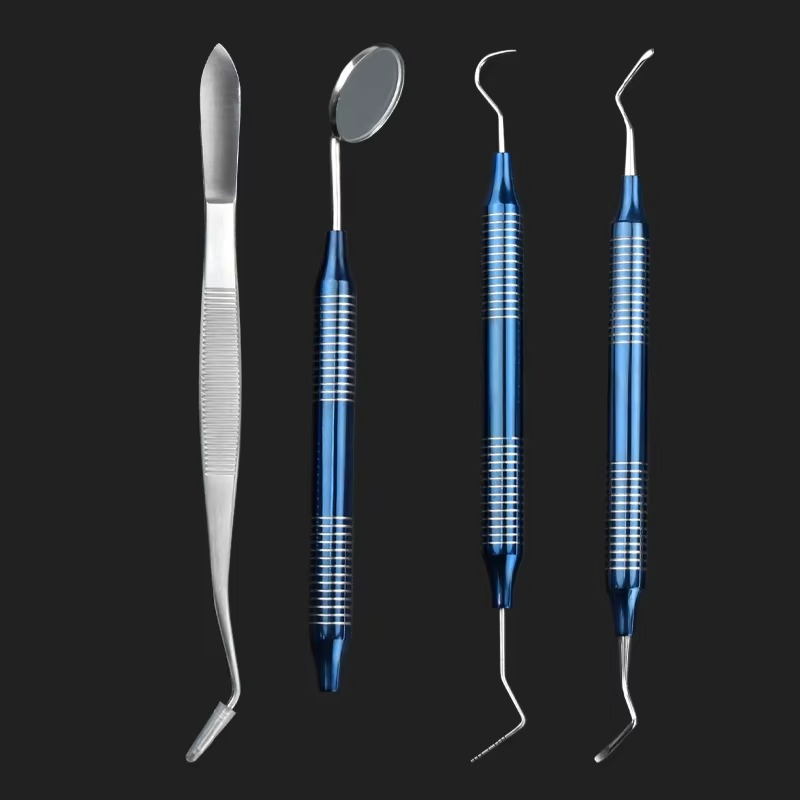 4Pcs Dental Hygiene Tool Kit Scraper Mirror Scaler Set Plaque Remover Stainless Steel Antibacteria Tool Set