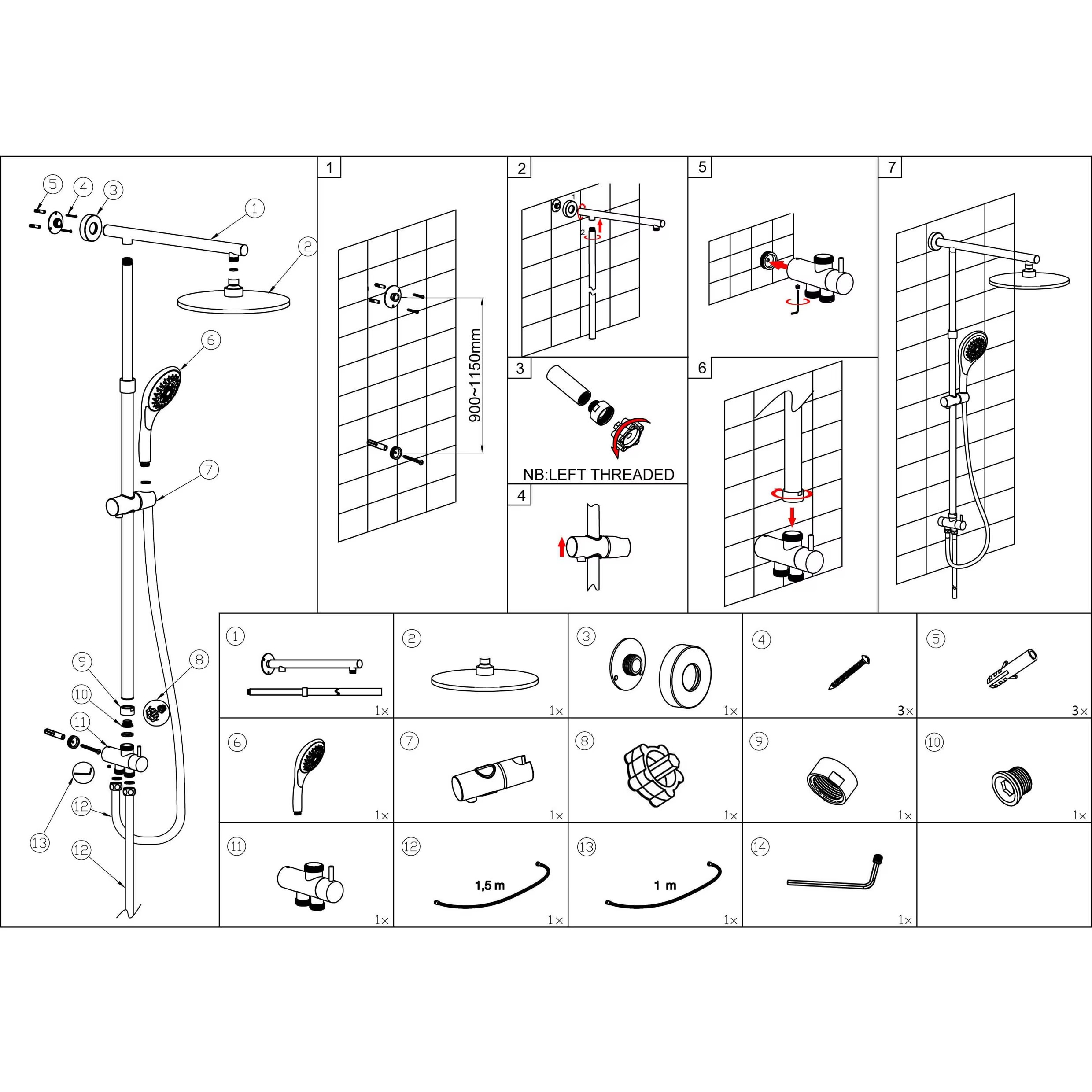 **Sydney Stock** KYLINS Square 10" Rain Shower Head Rose 3 Mode Handheld 2 In 1 Sliding Rail Slider Wall Arm Set WELS WaterMark