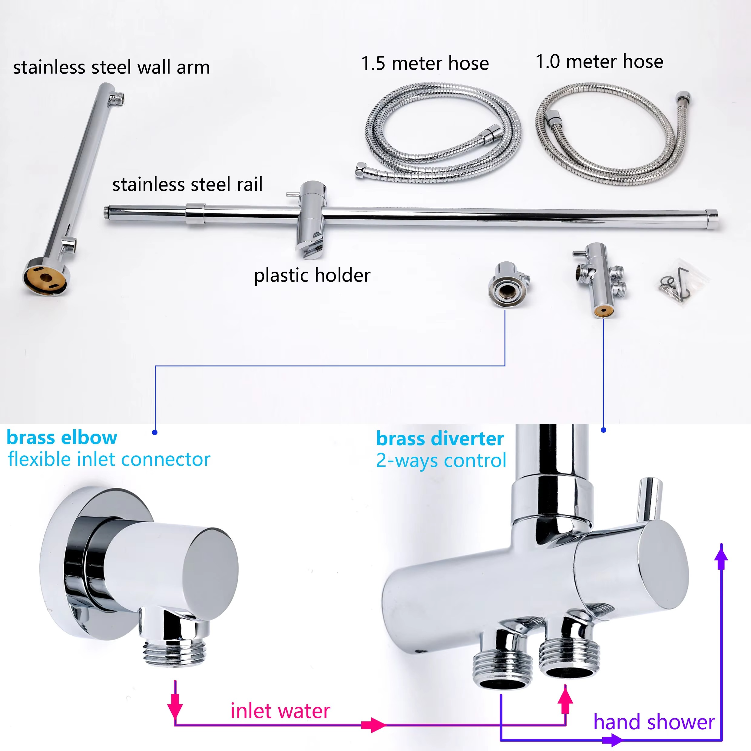 **Sydney Stock** KYLINS Square 10" Rain Shower Head Rose 3 Mode Handheld 2 In 1 Sliding Rail Slider Wall Arm Set WELS WaterMark