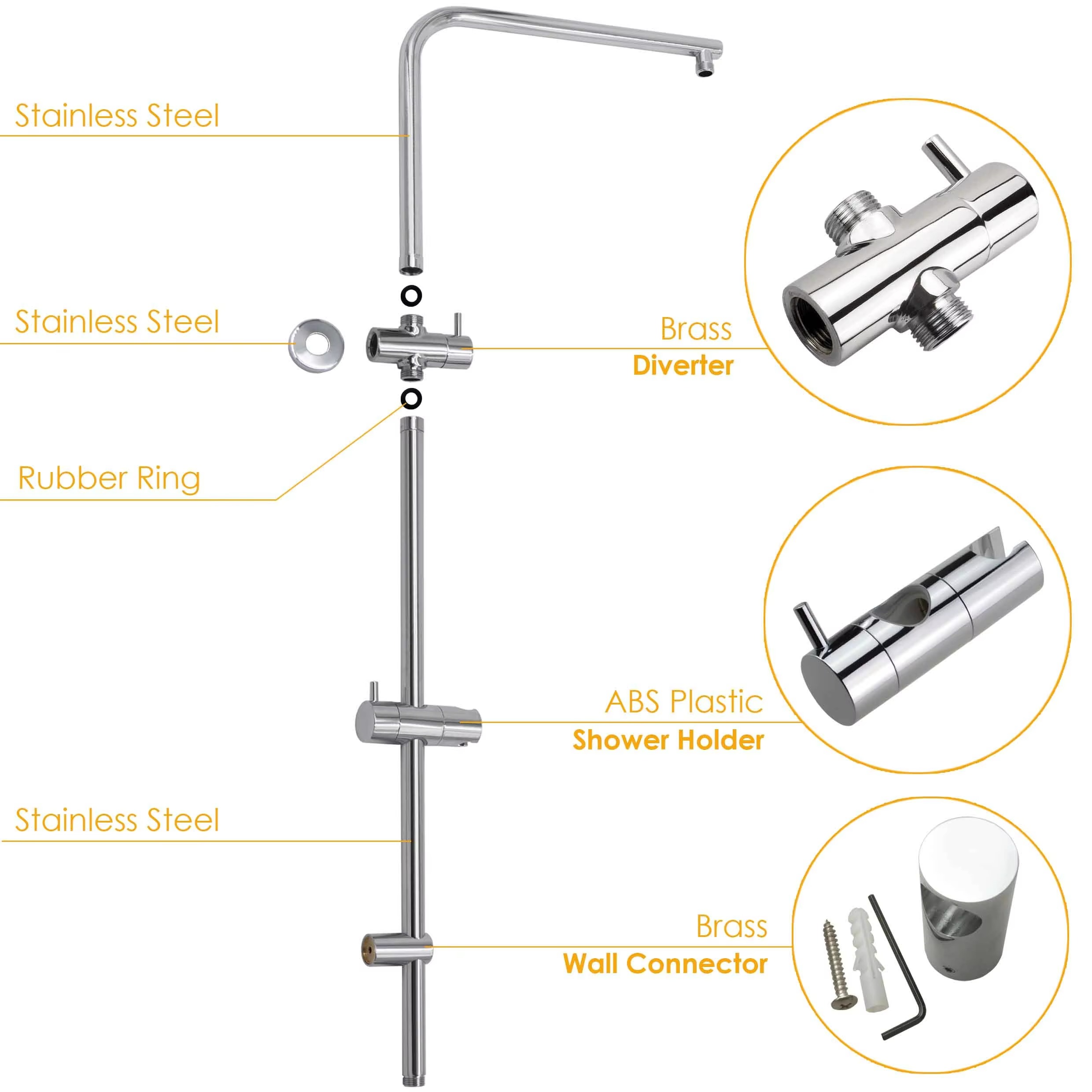 **Sydney Stock** KYLINS 7.5L/M Twin Rain Shower Head Hand Held Sliding Rail Wall Arm 2 In 1 Set Round Chrome WATERMARK WELS