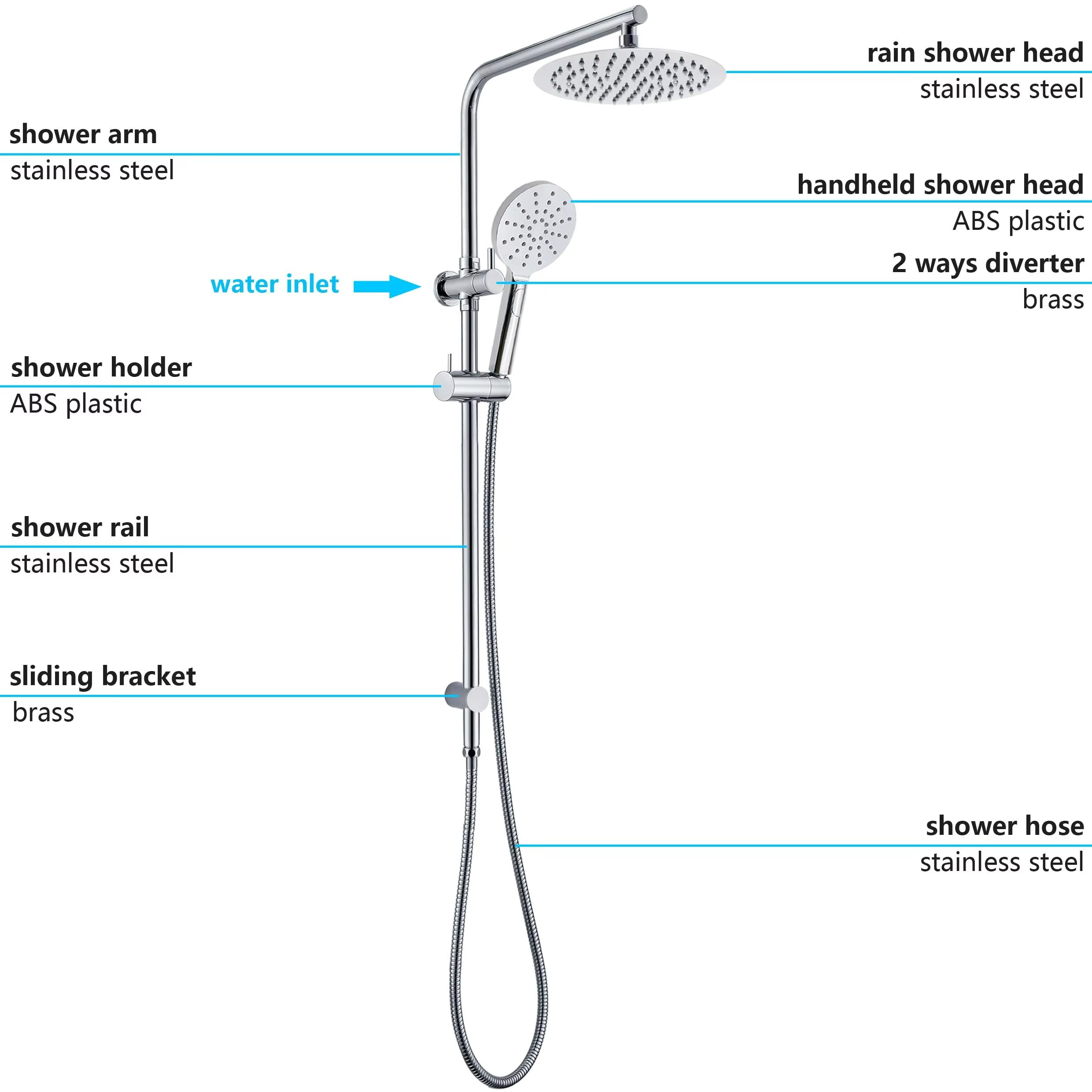 **Sydney Stock** KYLINS 7.5L/M Twin Rain Shower Head Hand Held Sliding Rail Wall Arm 2 In 1 Set Round Chrome WATERMARK WELS