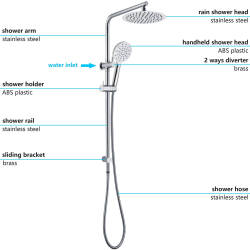 **Sydney Stock** KYLINS 7.5L/M Twin Rain Shower Head Hand Held Sliding Rail Wall Arm 2 In 1 Set Round Chrome WATERMARK WELS
