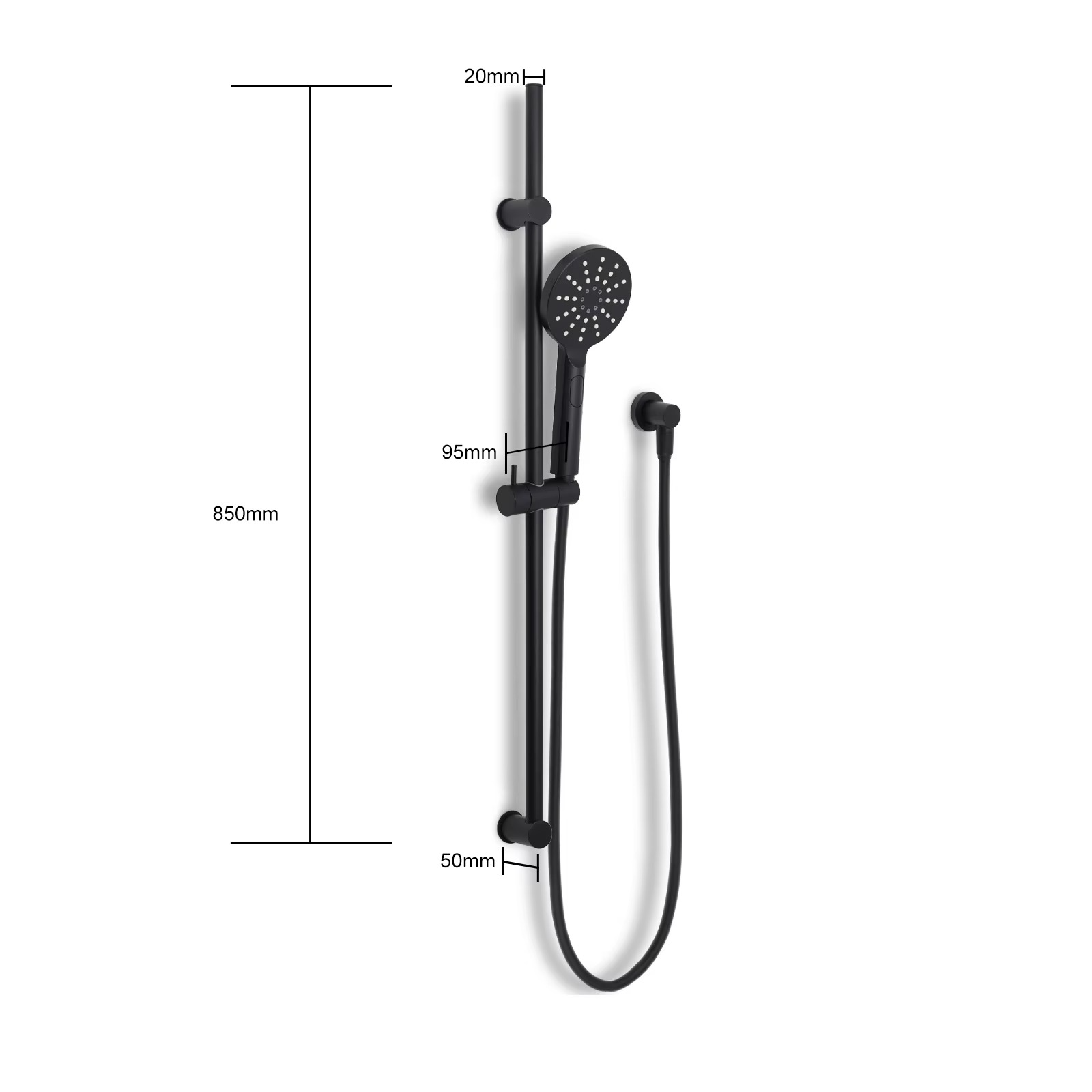**Sydney Stock** KYLINS Matt Black 3-Mode Hand Held Shower Head Spray on 850mm Sliding Rail Set Kit Combo WaterMark WEL