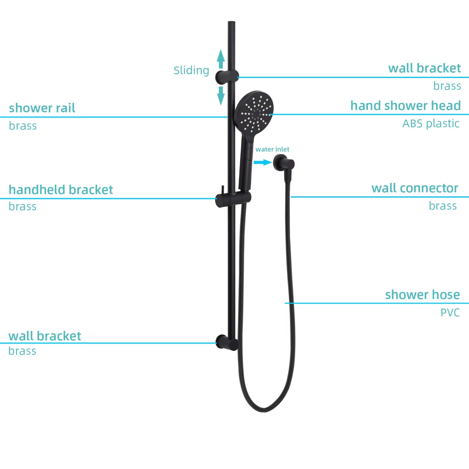 **Sydney Stock** KYLINS Matt Black 3-Mode Hand Held Shower Head Spray on 850mm Sliding Rail Set Kit Combo WaterMark WEL