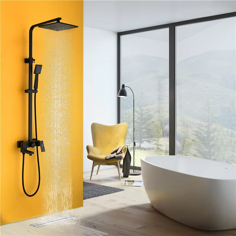 Vintage Square Solid Brass Black Bronze Rain Shower Faucet Set Wall Mount Antique Brass Dual Control Mixer Tap