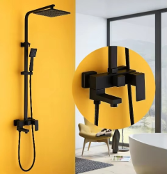 Vintage Square Solid Brass Black Bronze Rain Shower Faucet Set Wall Mount Antique Brass Dual Control Mixer Tap