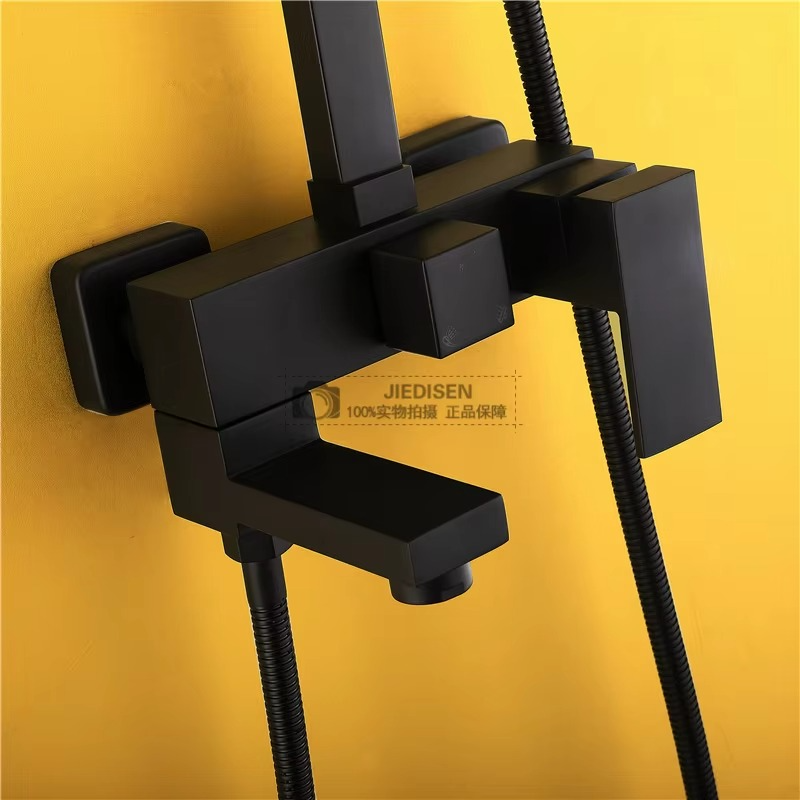 Vintage Square Solid Brass Black Bronze Rain Shower Faucet Set Wall Mount Antique Brass Dual Control Mixer Tap