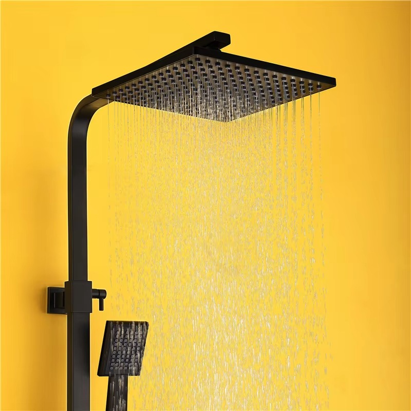 Vintage Square Solid Brass Black Bronze Rain Shower Faucet Set Wall Mount Antique Brass Dual Control Mixer Tap