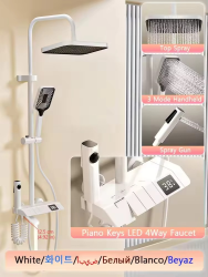 Modern Grey Wall Mounted Square Shower Set LED Display Bathroom Taps Brass Kits Rain Rainfall Shower Set Mixer Faucet Shower