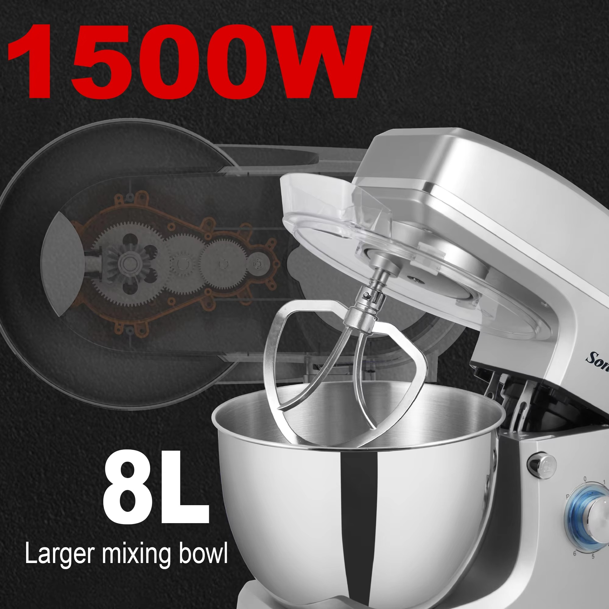 Sonifer 8L Stand Mixer Kitchen Aid Food Blender Cream Whisk Cake Dough Mixers With Bowl Stainless Steel Chef Machine Charm